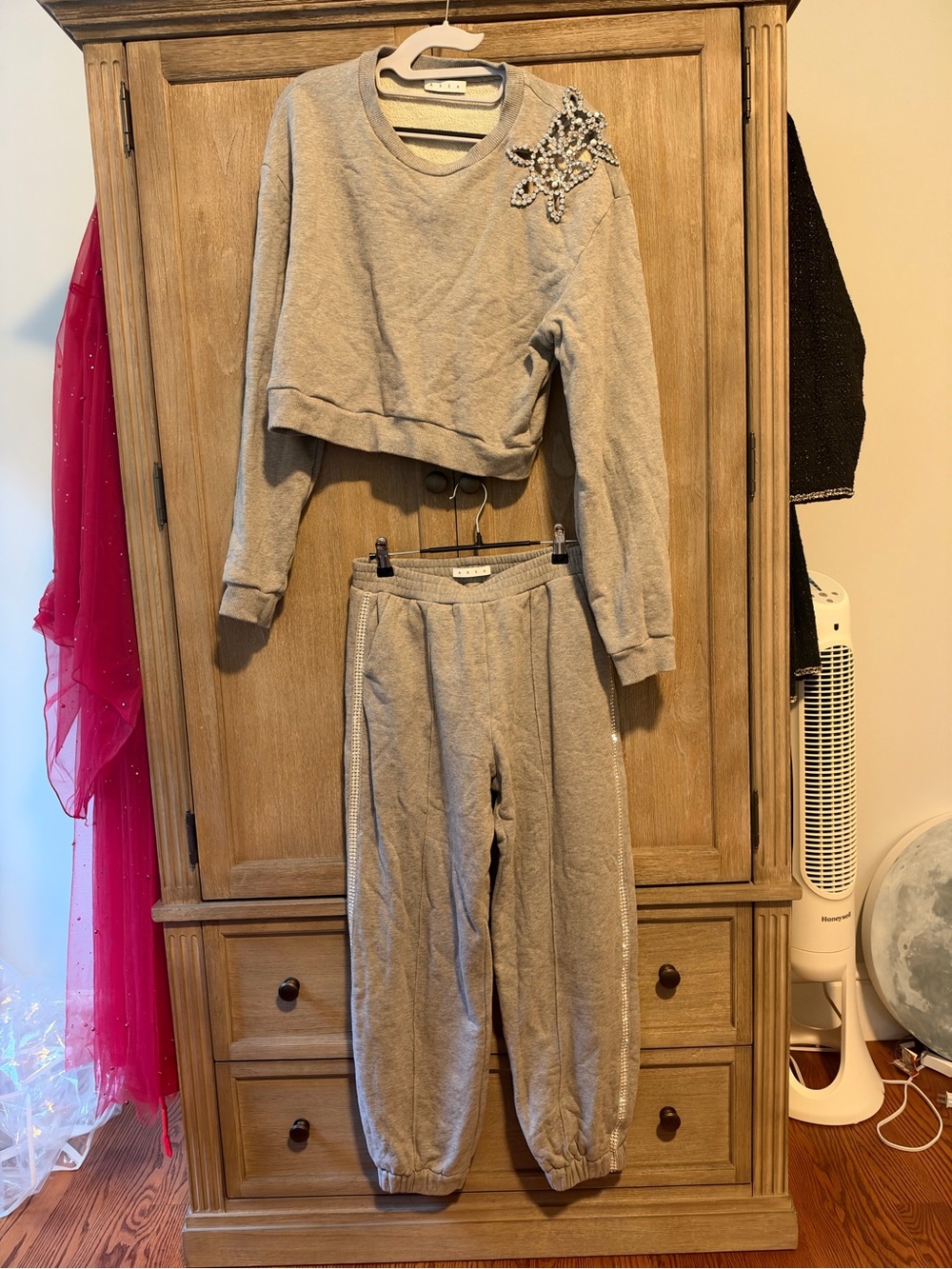 AREA Gray Embellished Pullover & Jogger Pajama Set